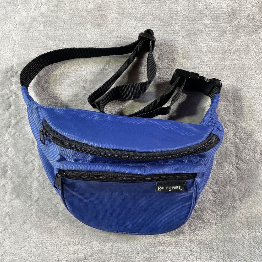 Vintage East Sport Fanny‎ Pack Waist Bag Blue Nylon Adjustable Pockets 90s Y2K